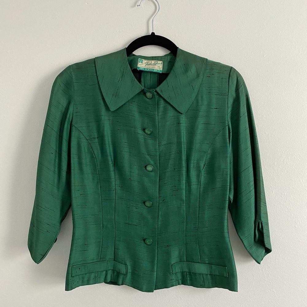 1960's Green raw-silk blouse